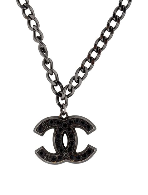 chunky black chanel necklace|chanel long necklace with logo.